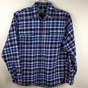 JACHS Men’s Heavyweight Flannel Shirt Blue White Red Plaid Shacket Size L